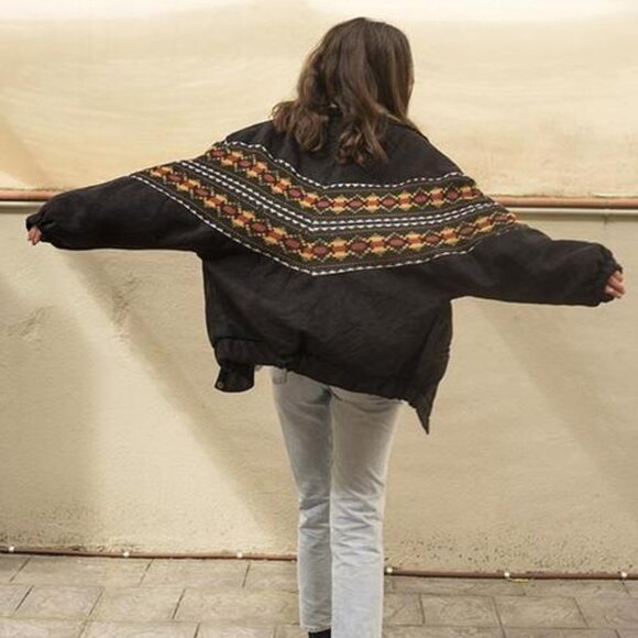 Arizona Vintage 'Vancouver' black vegan Navajo bomber, one size - Picture 5 of 12